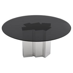 Contemporary Round Dining Table in Black Glass and High Polished Stainless Steel