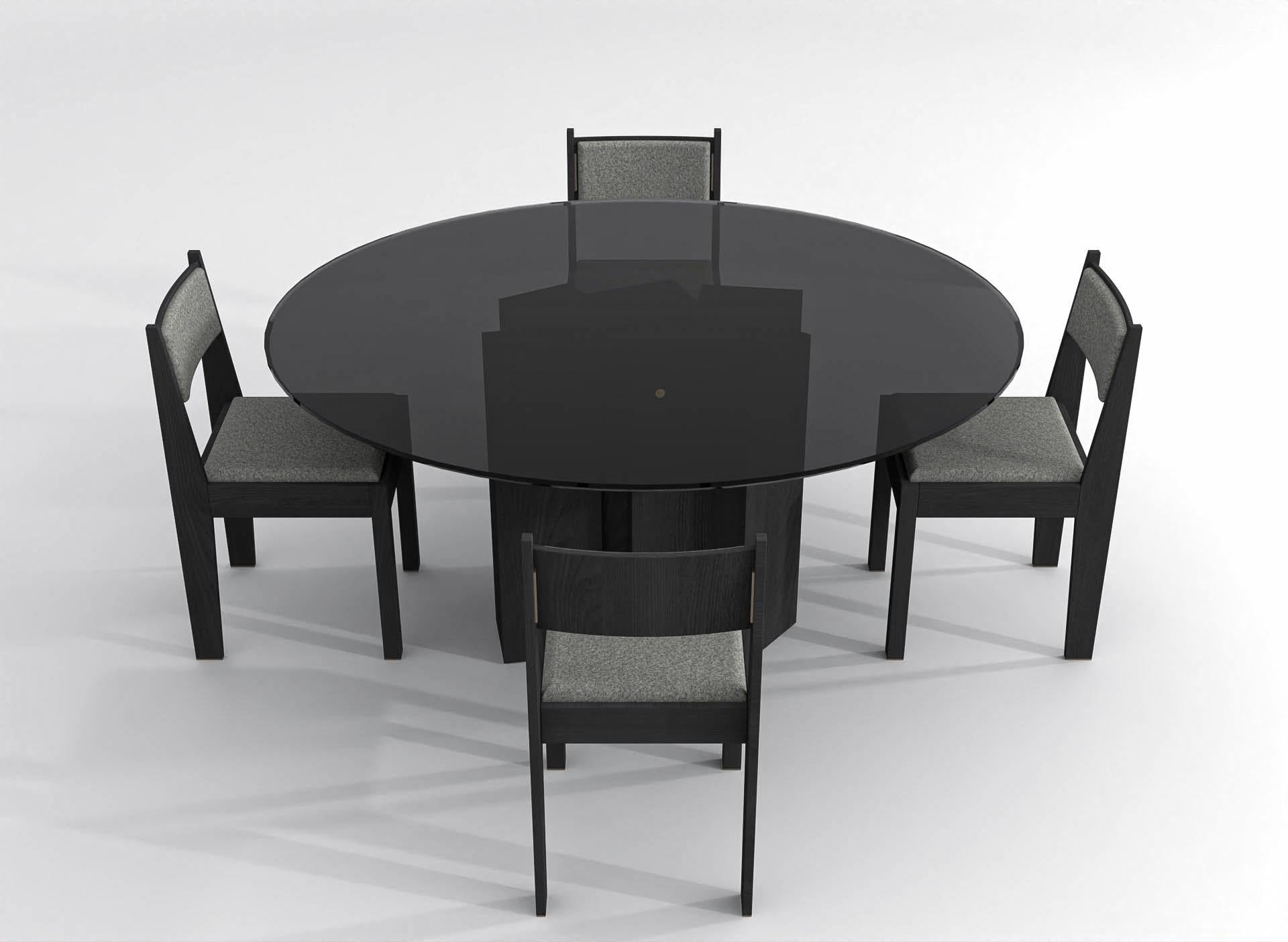 Contemporary Round Dining Table in Black Stained Glass & Black Stained Ash Wood For Sale 1
