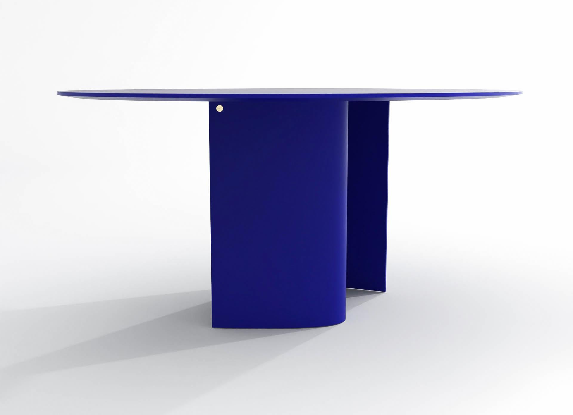 Belgian Contemporary Round Dining Table in Blue Powdercoated Steel, Barh Wave Table For Sale
