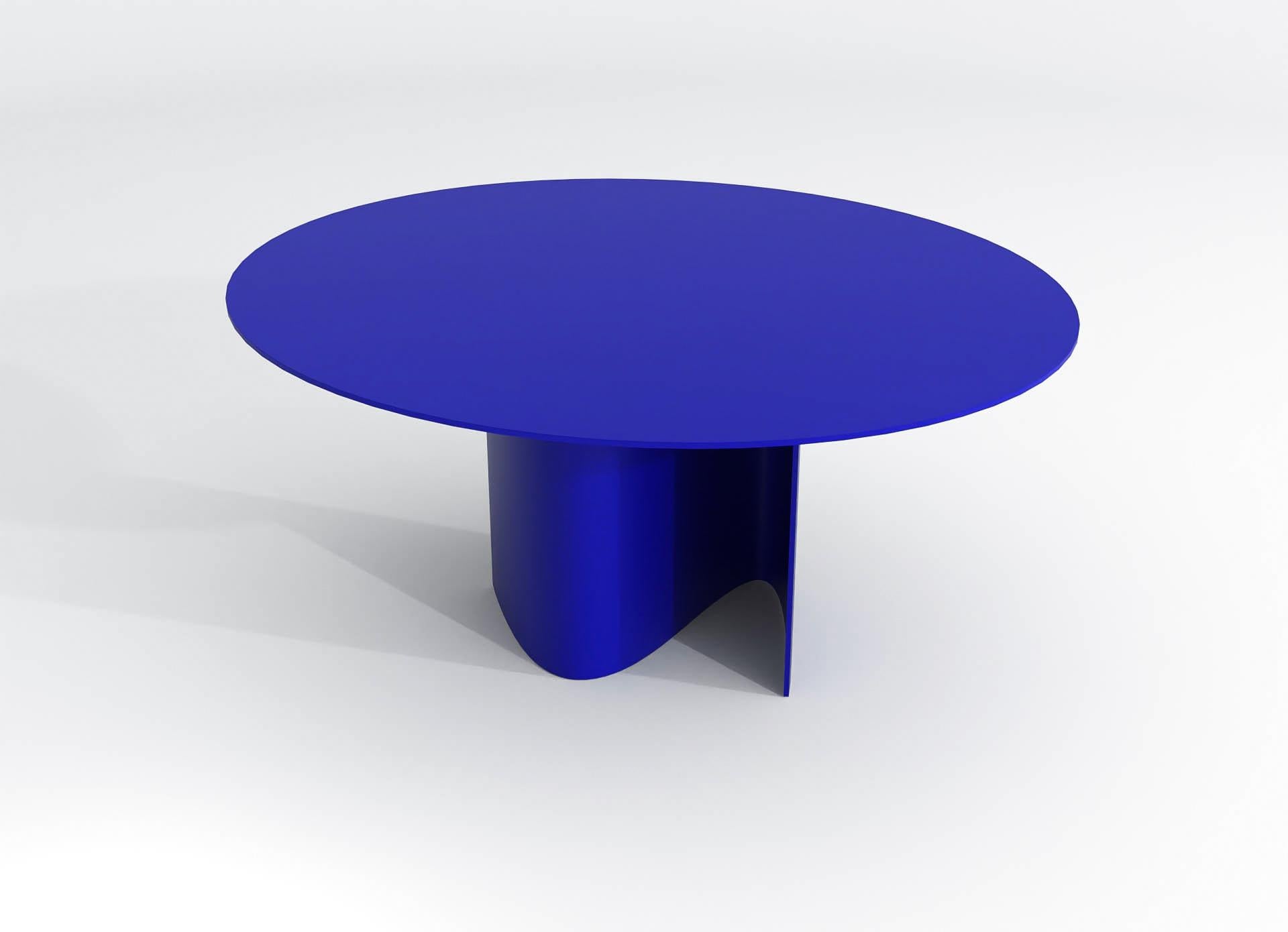 XXIe siècle et contemporain Table de salle à manger ronde contemporaine en acier poudré bleu, Barh Wave Table en vente