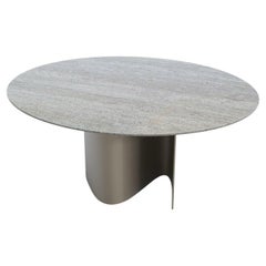 Contemporary Round Dining Table in Travertine and Bronze Stainless Steel