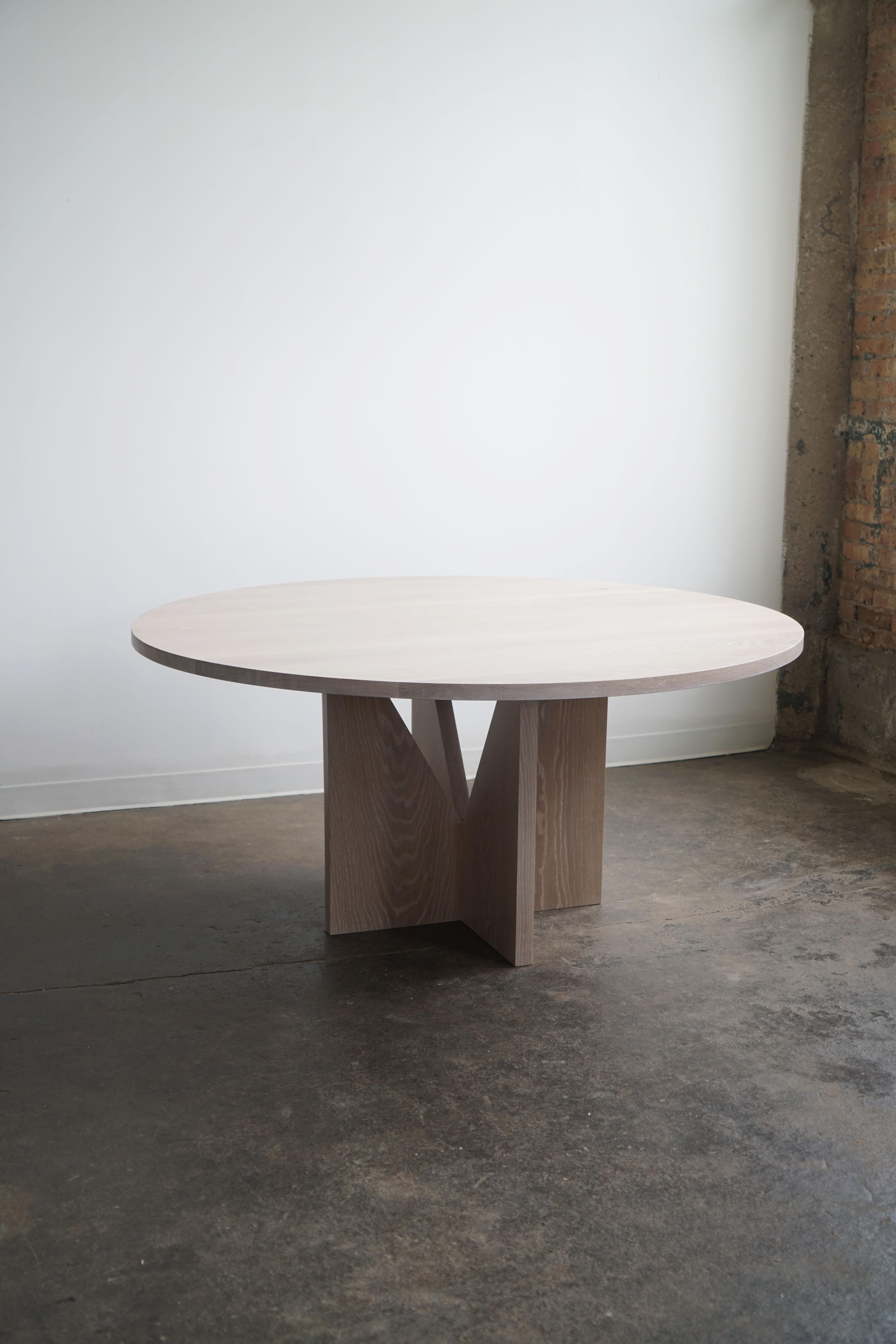 Bleached Contemporary Round Dining Table in White Oak Wood by Last Workshop, Minimalist For Sale