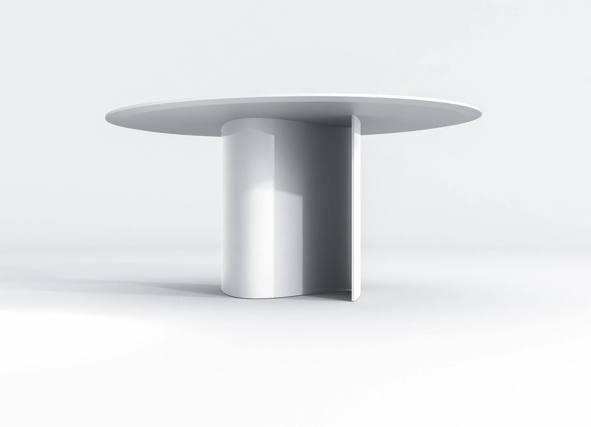 Belgian Contemporary Round Dining Table in White Powdercoated Steel, Barh Wave Table For Sale