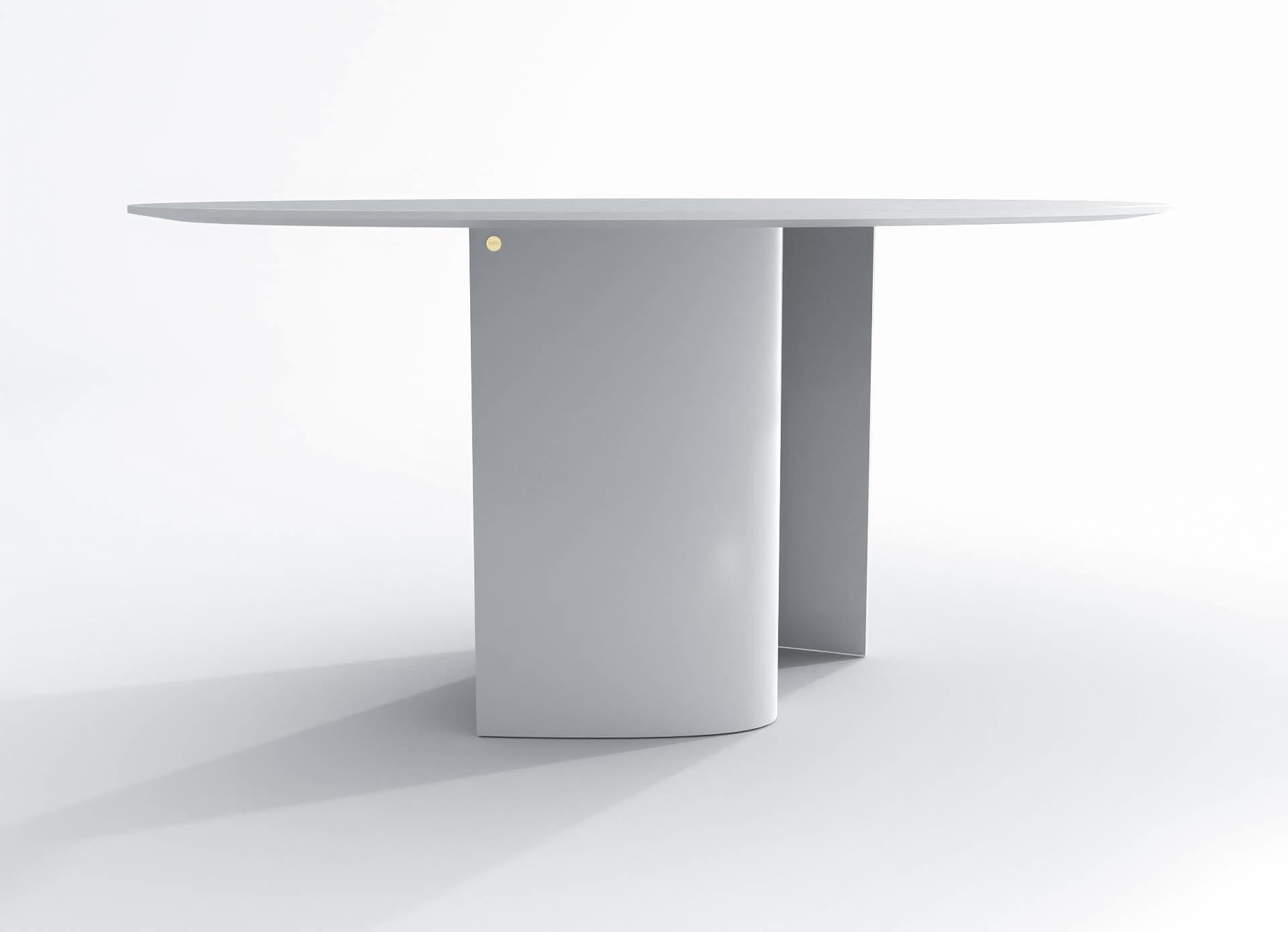 Lacquered Contemporary Round Dining Table in White Powdercoated Steel, Barh Wave Table For Sale