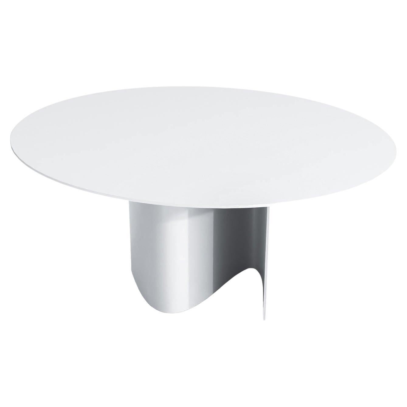 Zeitgenössischer runder Esstisch aus weiß pulverbeschichtetem Stahl, Barh Wave Tisch