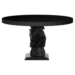 Contemporary Round Dining Table Marquetry Black Figurative Sculpture base