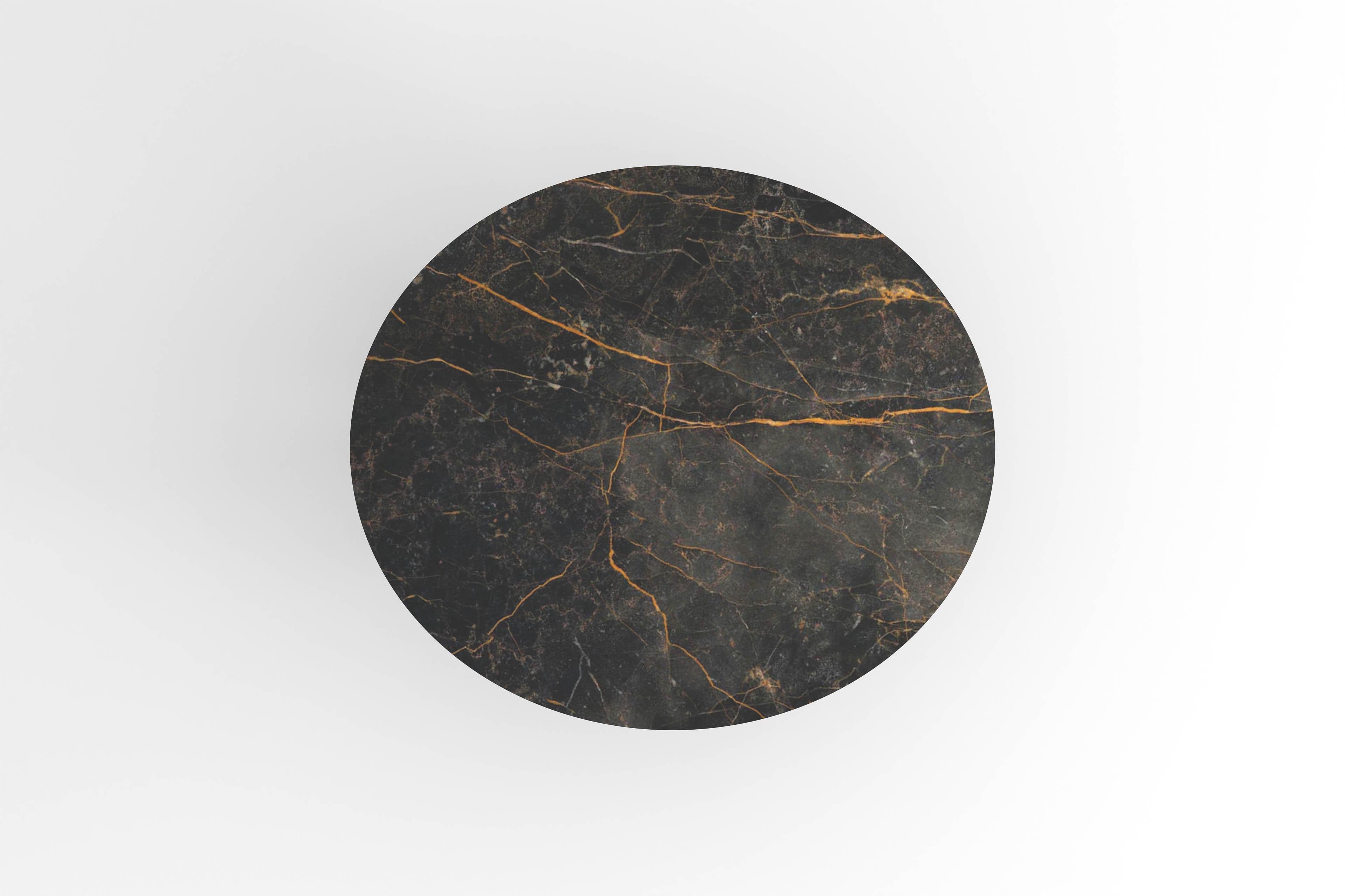 Contemporary round dining table, Port Laurent marble, central leg, Belgium For Sale 1