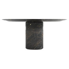 Contemporary round dining table, Port Laurent marble, central leg, Belgium