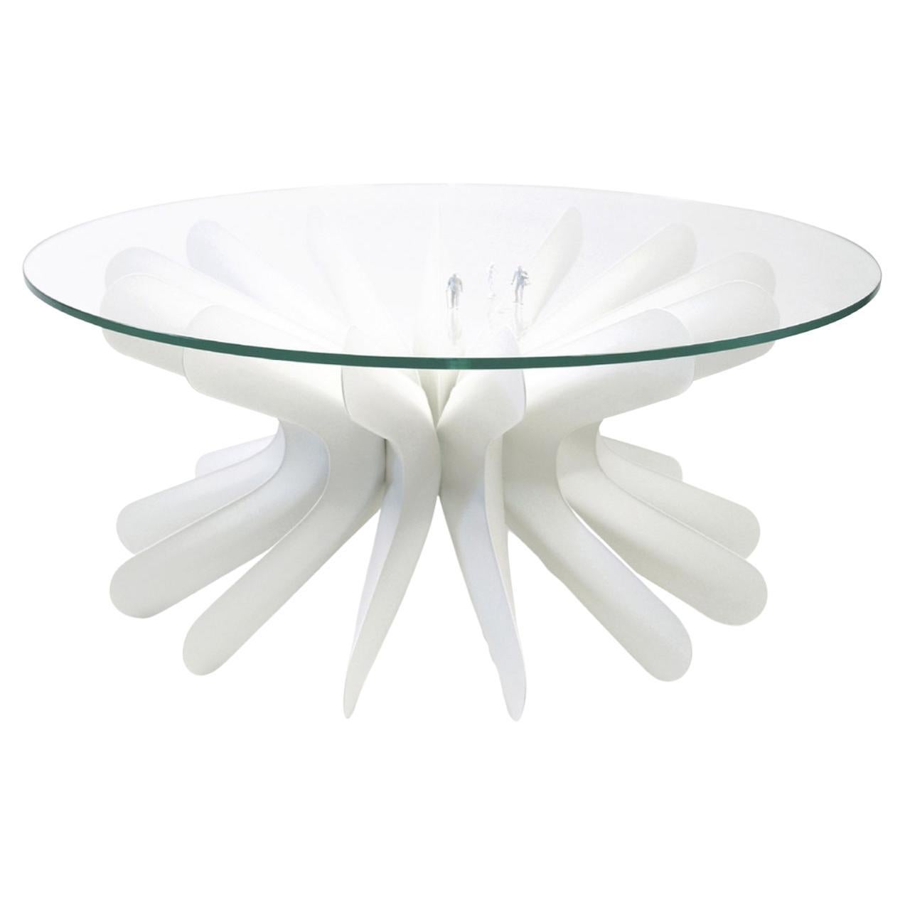 Contemporary Round Dining Table 'Steel in Rotation No. 1' by Zieta, White Matt For Sale