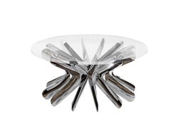 Contemporary Round Dining Table 'Steel in Rotation No. 1' Flamed Gold by Zieta