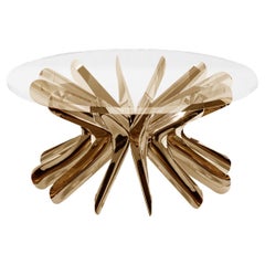 Contemporary Round Dining Table 'Steel in Rotation No. 1' Flamed Gold by Zieta