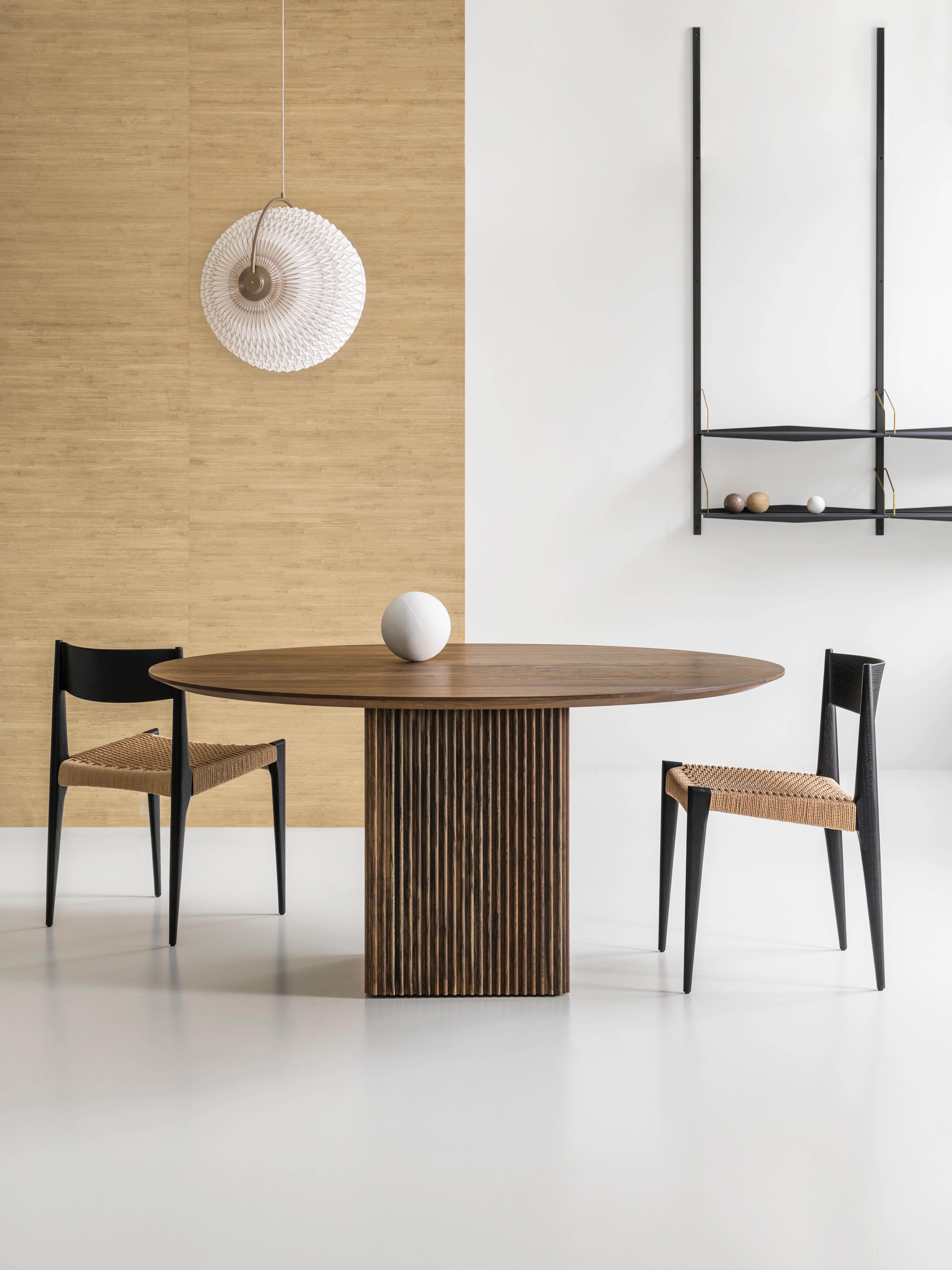 Scandinavian Modern Contemporary Round Dining Table TEN 180, Smoked Oak For Sale