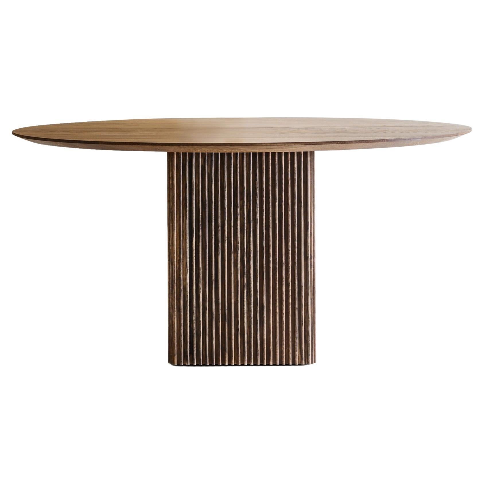Contemporary Round Dining Table TEN 180, Smoked Oak For Sale