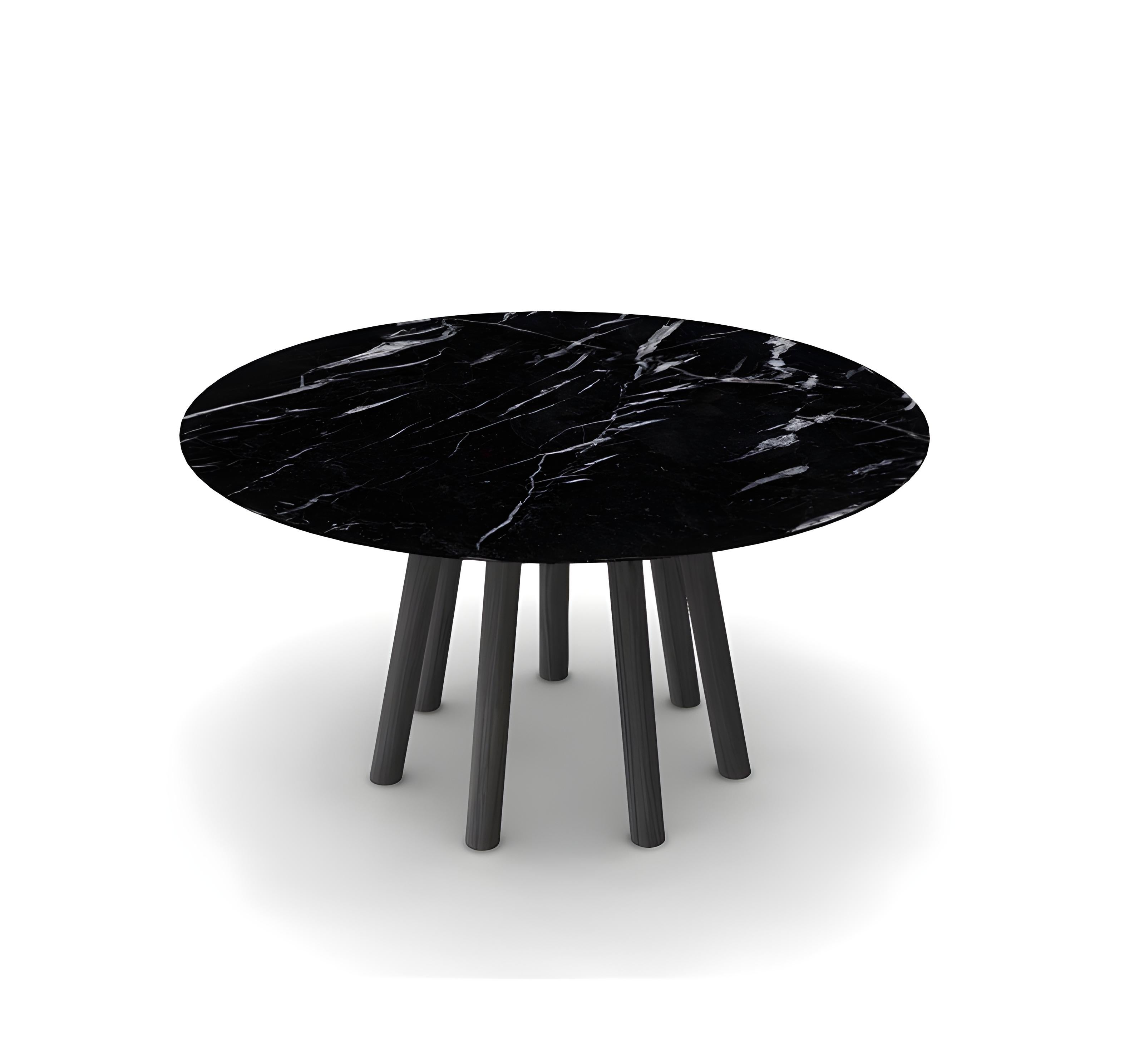 Wood Contemporary Round Dining Table, Walnut/Marble. For Sale