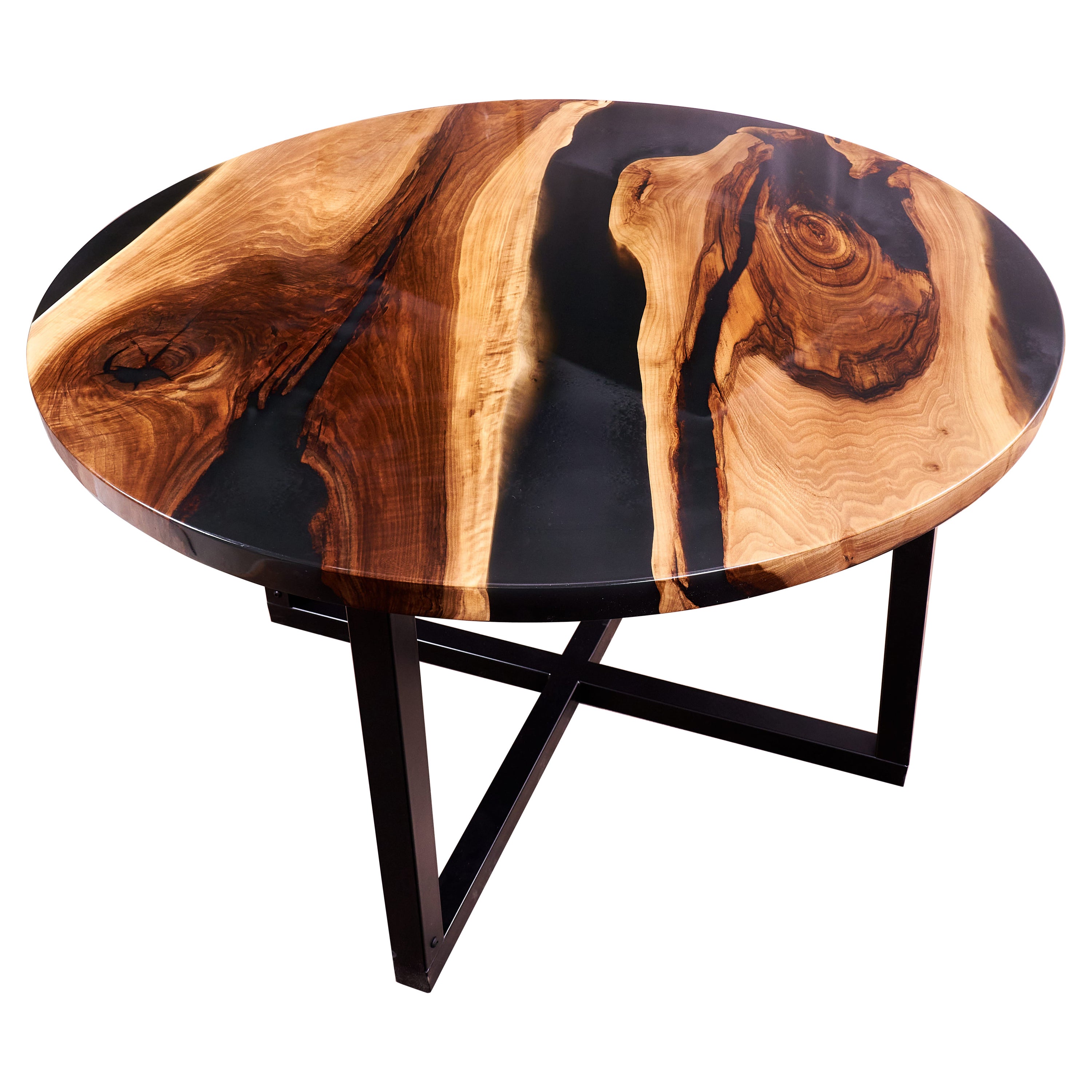 Contemporary Round Dining Table Walnut Mid Century Modern Style Table For Sale
