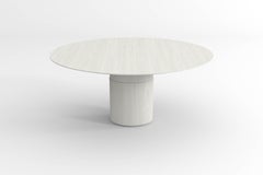 Contemporary round dining table, white ash wood, central leg, Belgian design