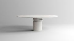 Contemporary round dining table, white ash wood, shifting disc, Belgian design