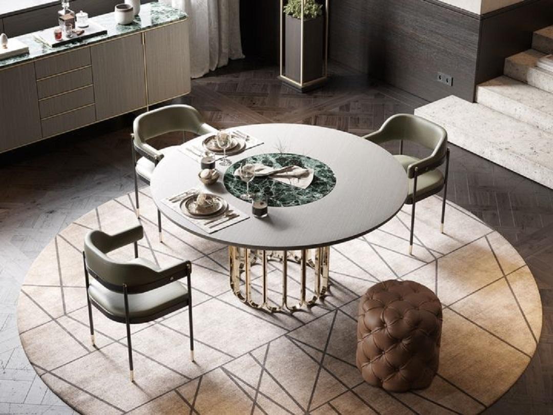 Marble and Wood Round Dining Table with Marble Lazy Susan For Sale at ...