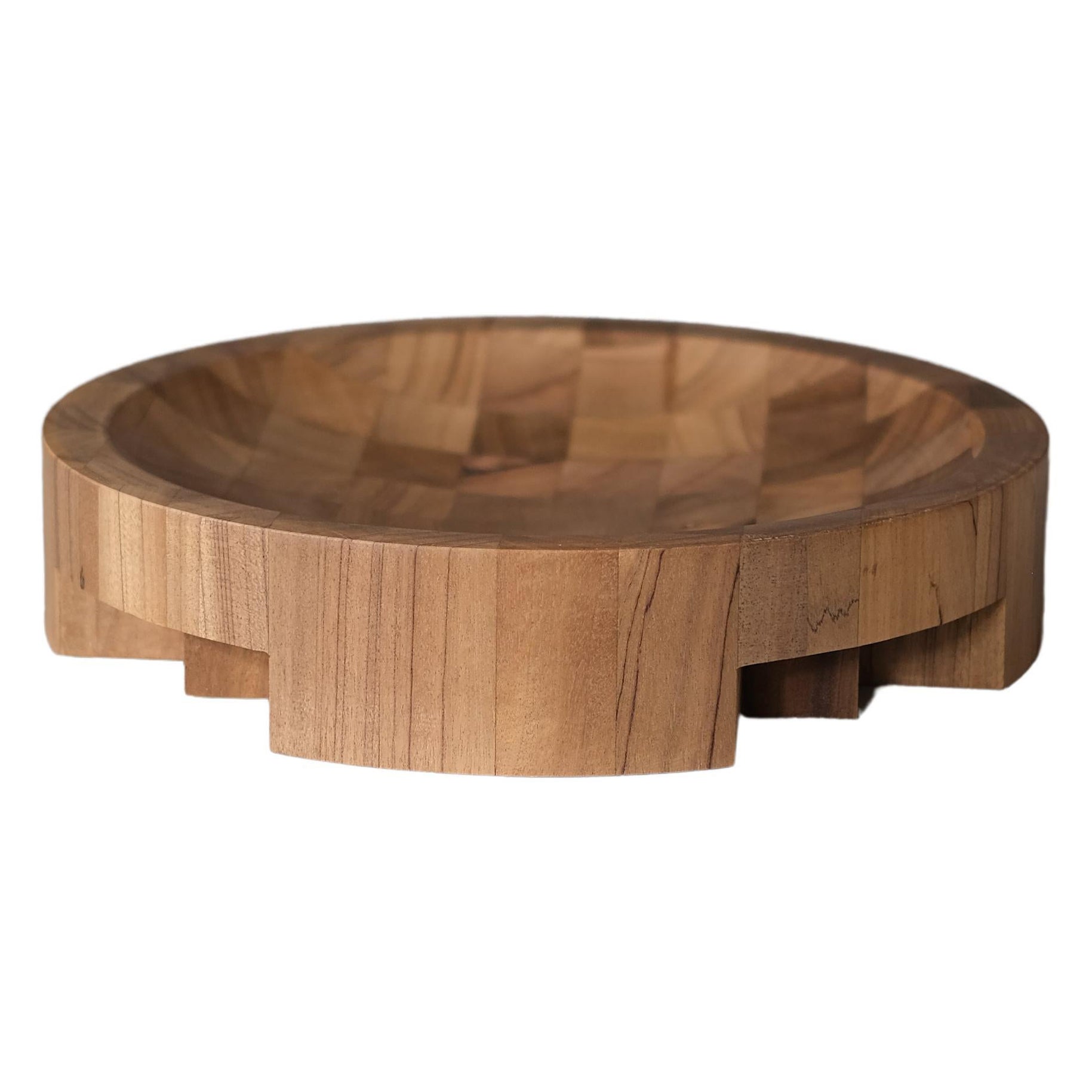 Contemporary Round Disk Tray Natural Brown Walnut Large by Arno Declercq