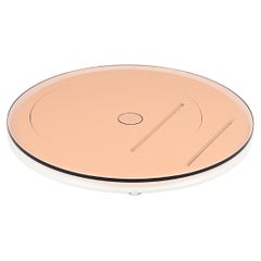 Contemporary Round Folding Side Table with Gold Rosé Glass and White Finish
