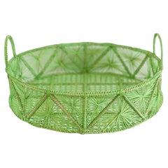 Contemporary Round Handwoven Apple Green Rattan Serving Tray / Basket