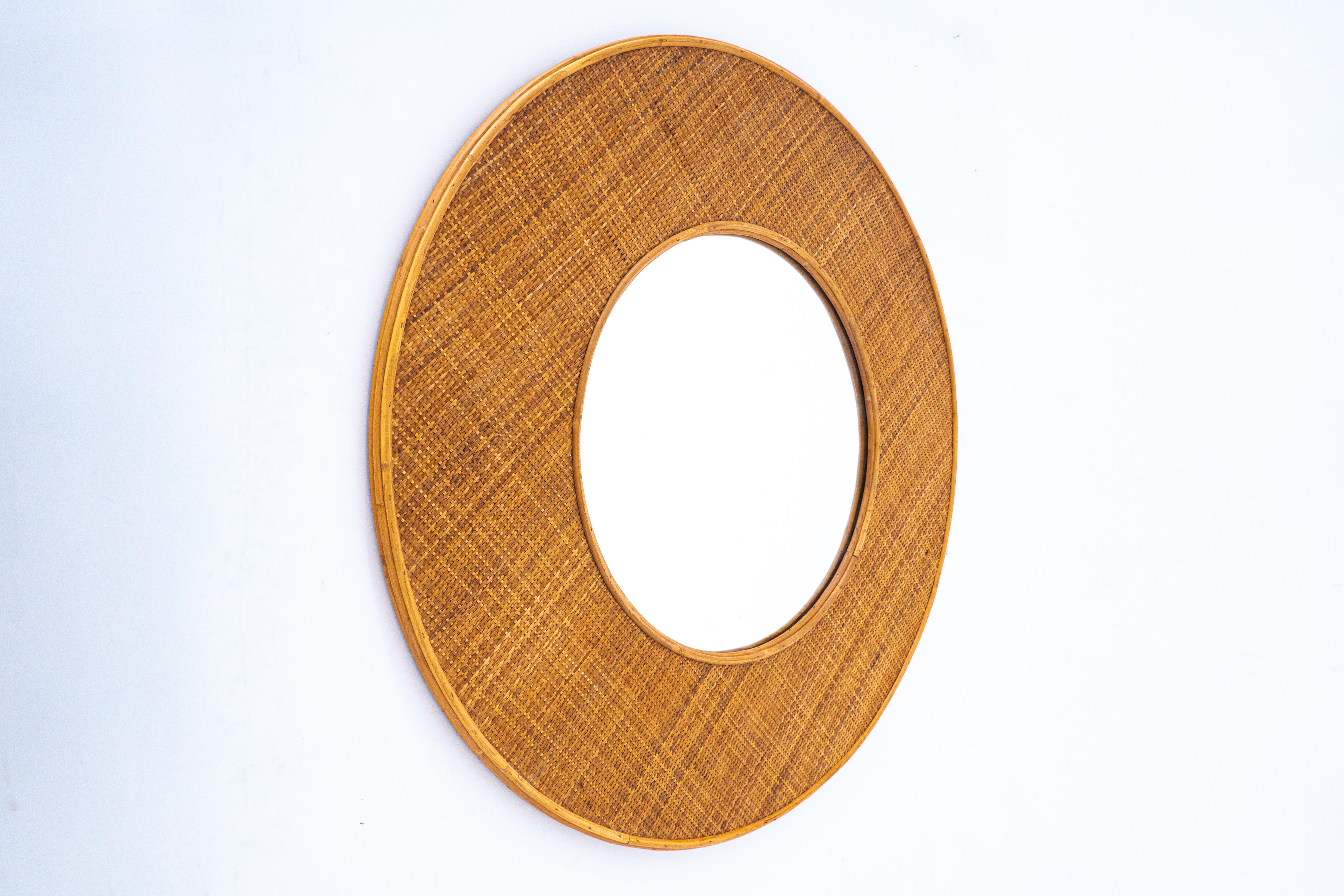 Contemporary Round Italian Rattan Mirror In Good Condition For Sale In Brussels, BE