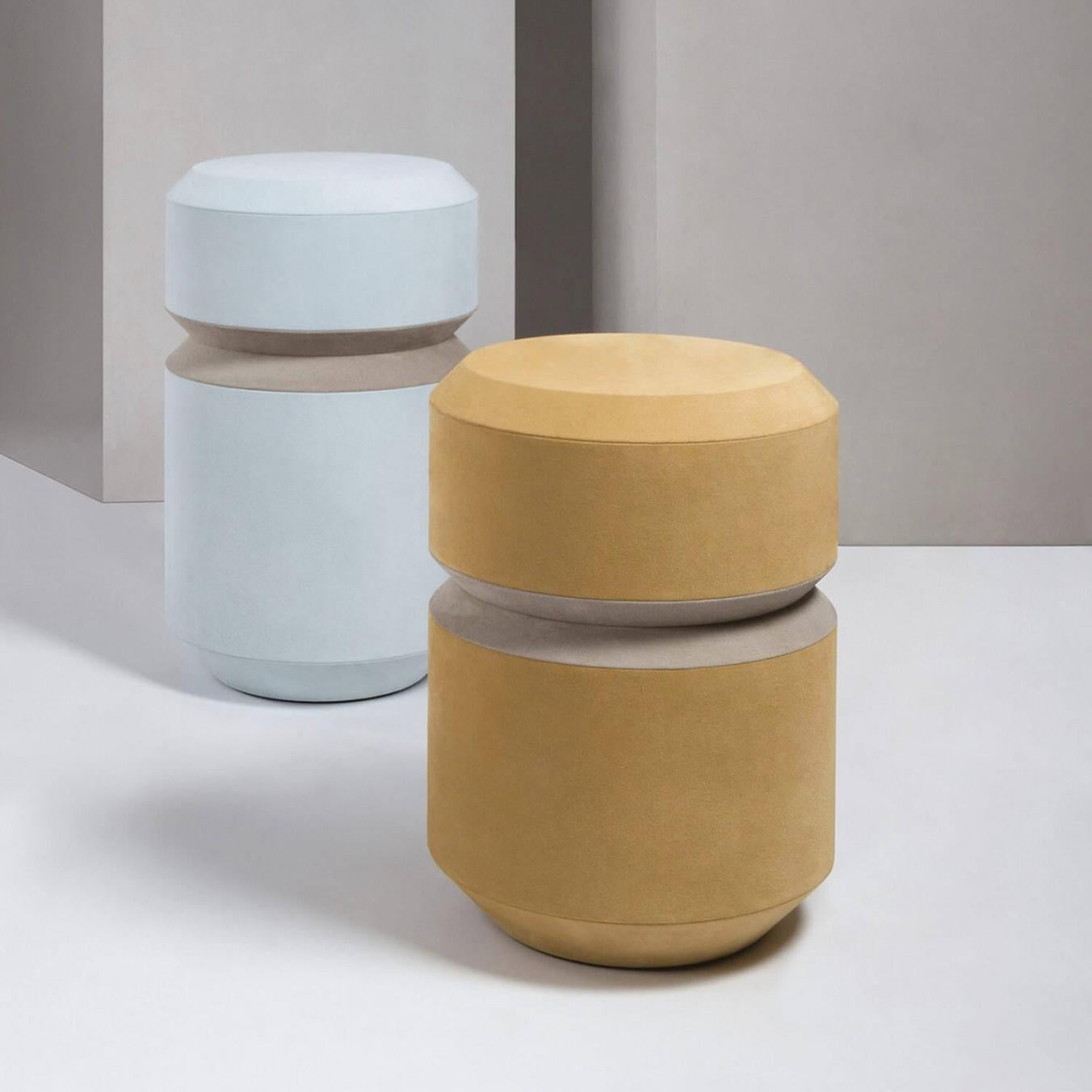 Contemporary round leather stool - Yoyo by Stephane Parmentier for Giobagnara.
The object presented in the image has following finish: A76 Mustard Suede Leather and A37 Light Grey Suede Leather.

Great for an office, kids room or any place in the