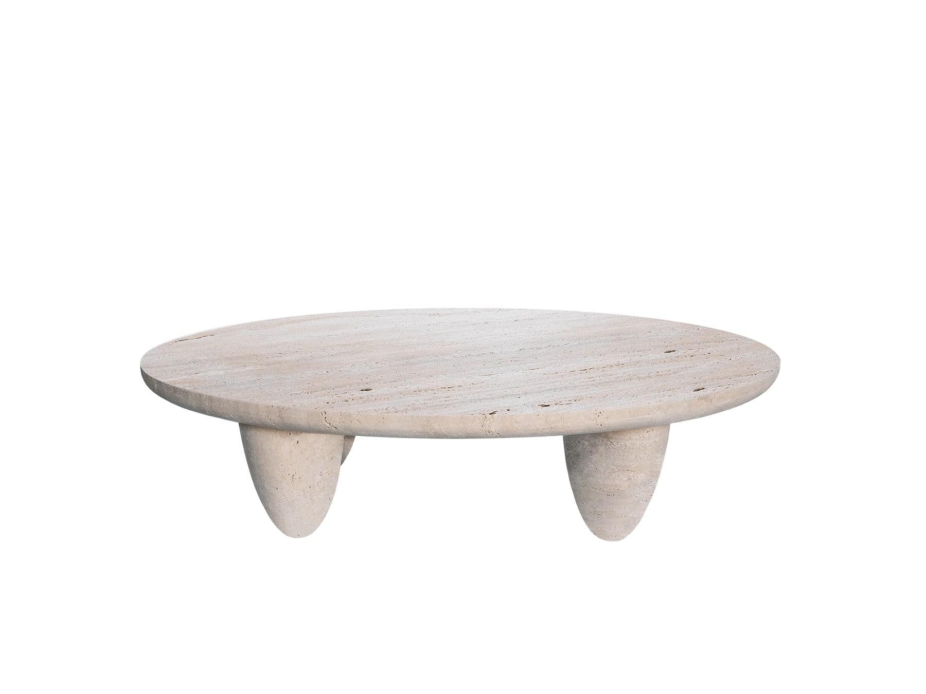 Contemporary Minimal Round Coffee Center Table aus Travertin Stone Natural Pores (Portugiesisch) im Angebot