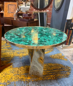 Contemporary Round Malachite Stone Top Dining Table with Solid Brass Base
