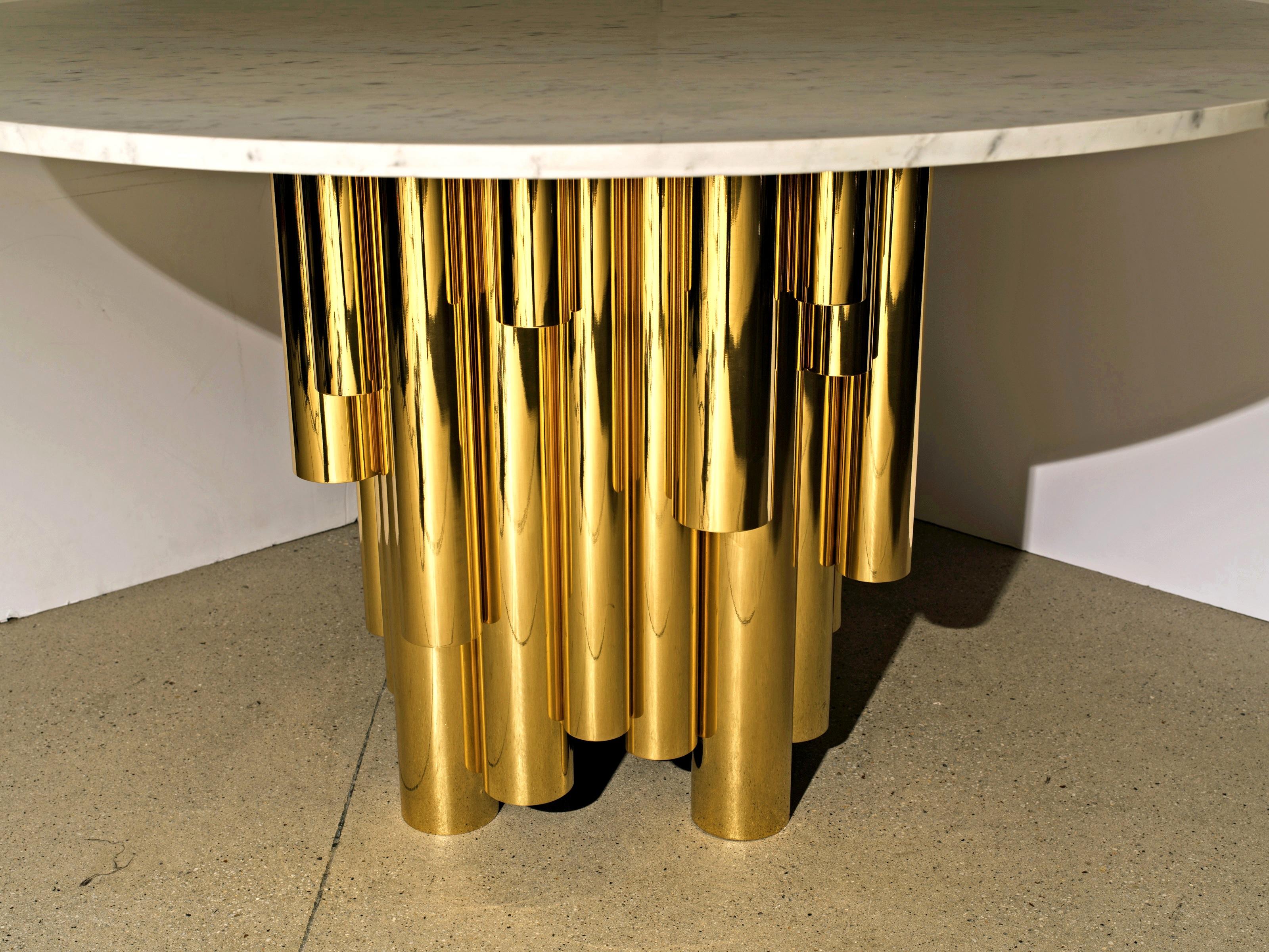 Contemporary Round Marble-Top Table with Brass Tubular Base In New Condition For Sale In Westport, CT