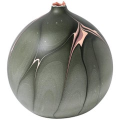 Contemporary Round Marbled Amazon Vase in Green by Elyse Graham