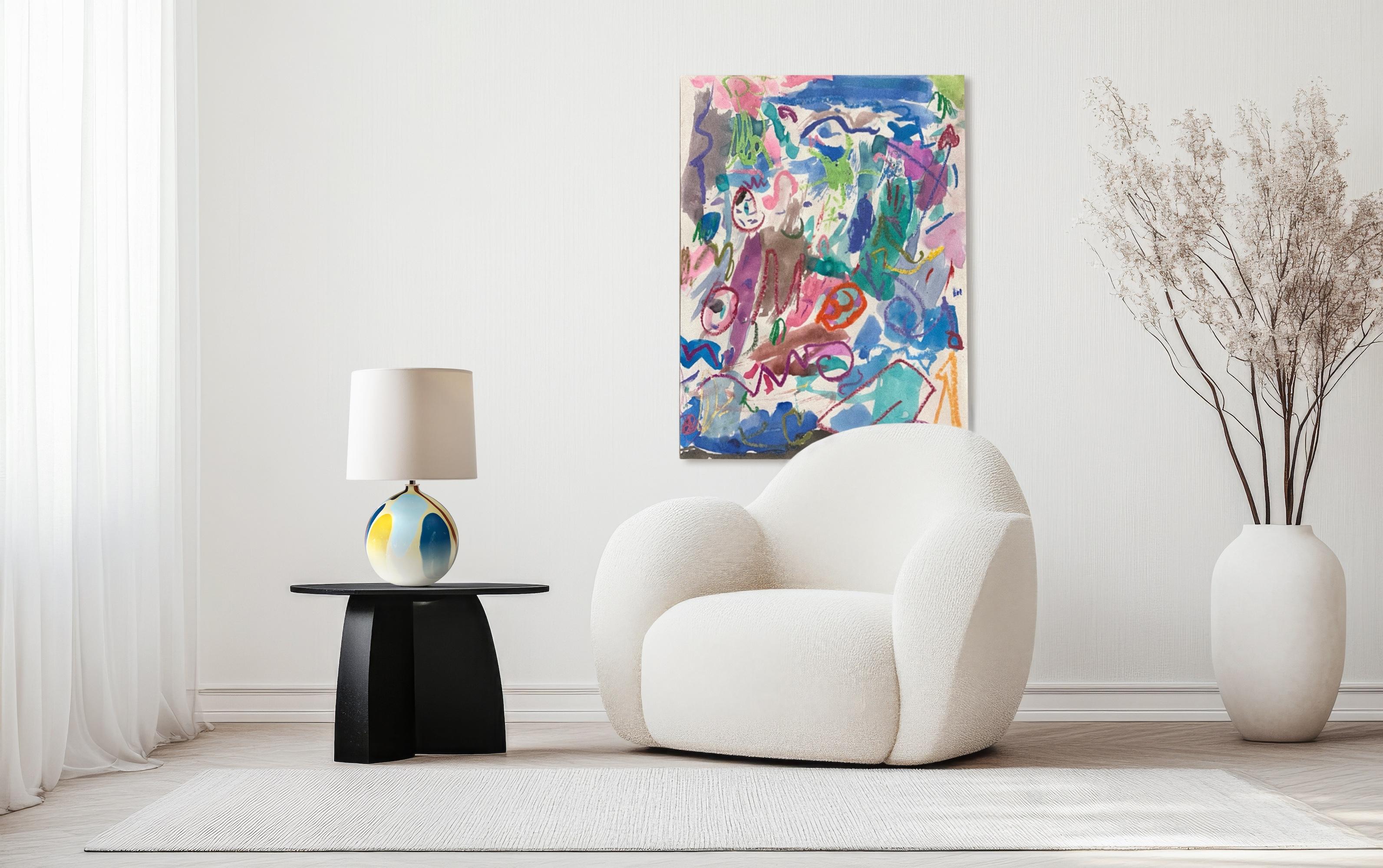 American Contemporary Round Marbled Table Lamp in Falkland by Elyse Graham For Sale
