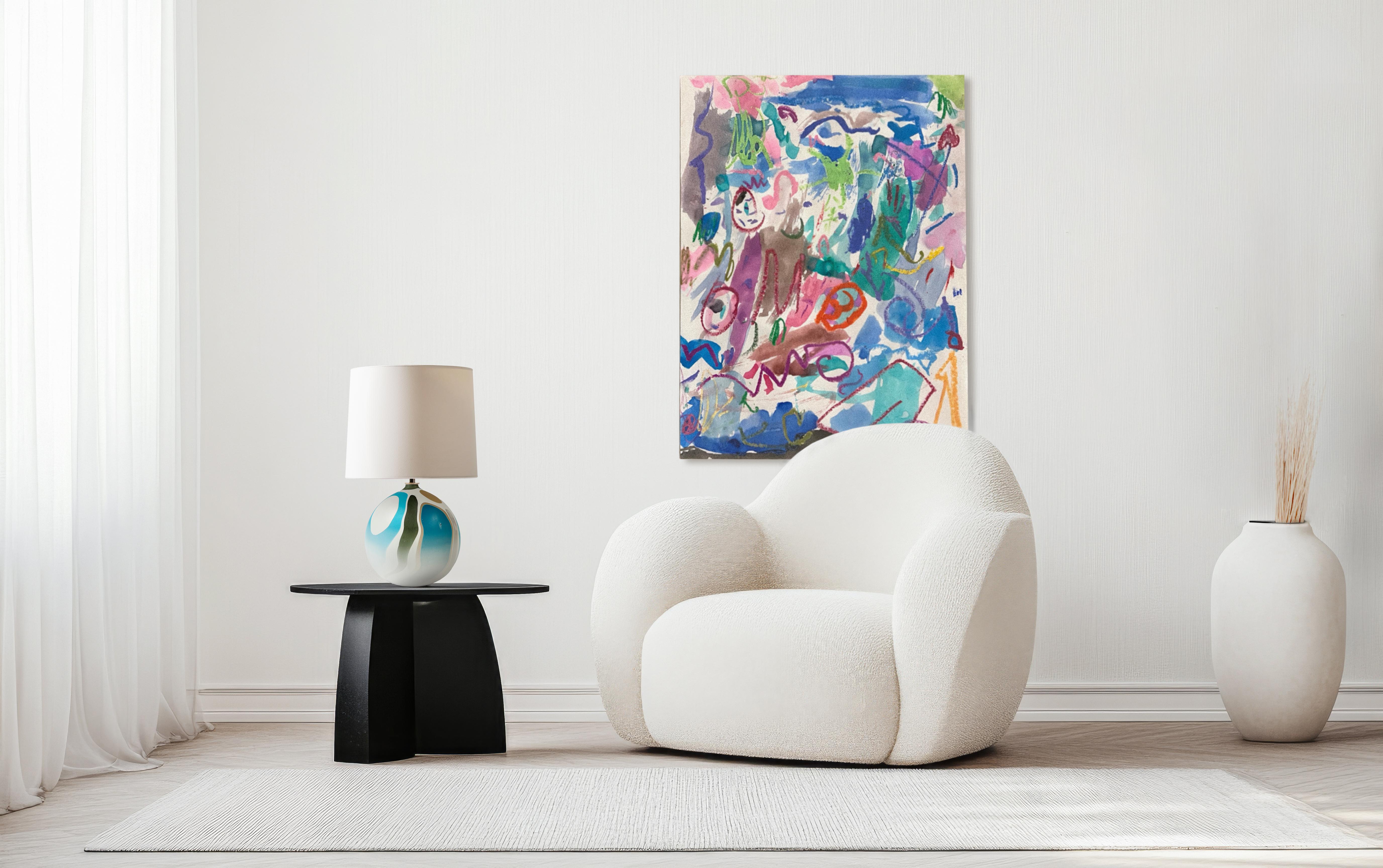 Organic Modern Contemporary Round Marbled Table Lamp in Palawan by Elyse Graham For Sale