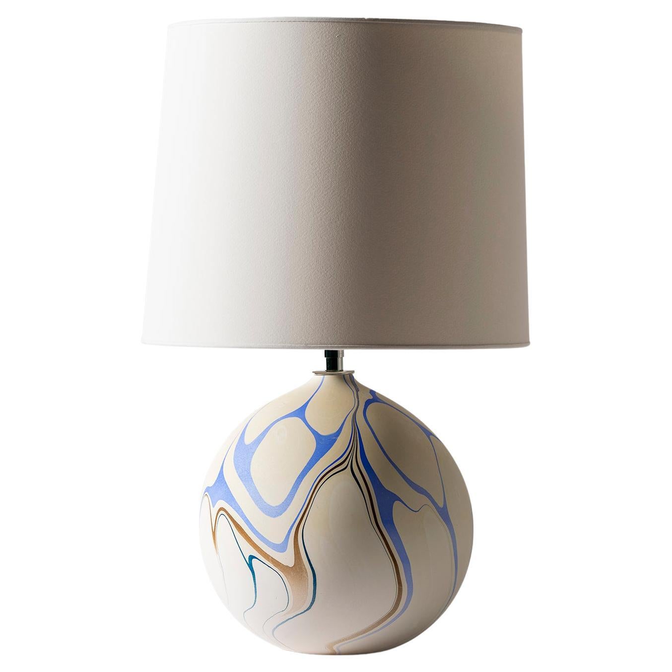 Contemporary Round Marbled Table Lamp in Titan Blue by Elyse Graham