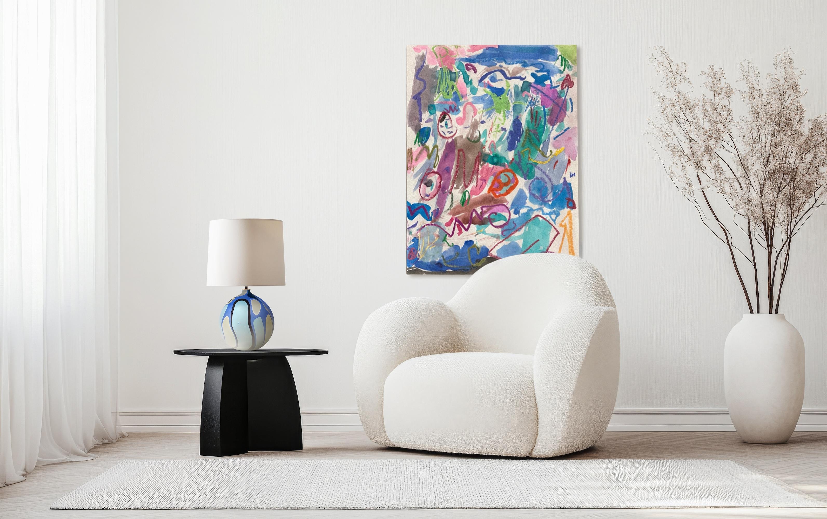 American Contemporary Round Marbled Table Lamp in Zakynthos by Elyse Graham For Sale