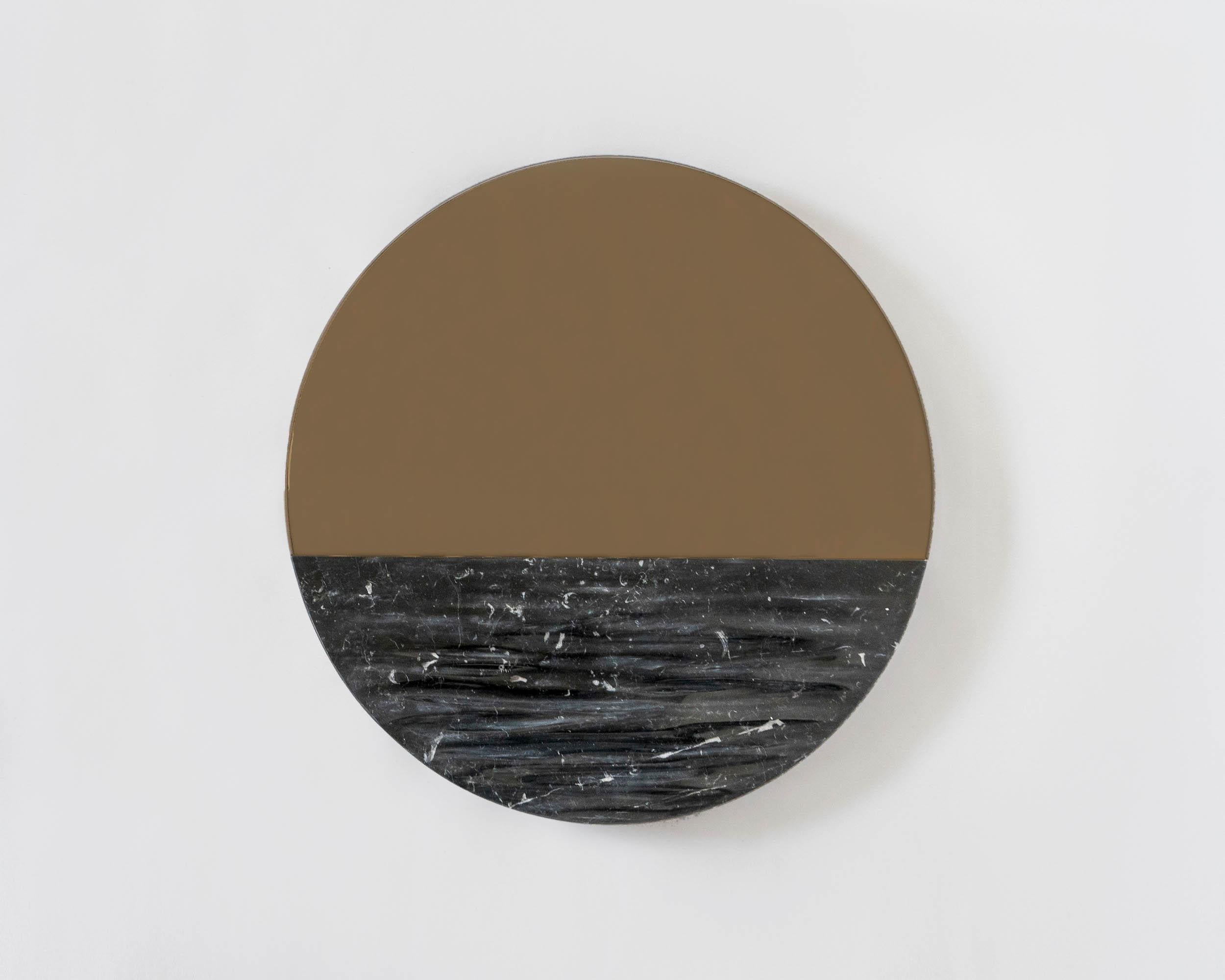Organic Modern Contemporary Round Mirror 'Orizon Blacksea' by Ocrùm 'Marquina Marble' For Sale