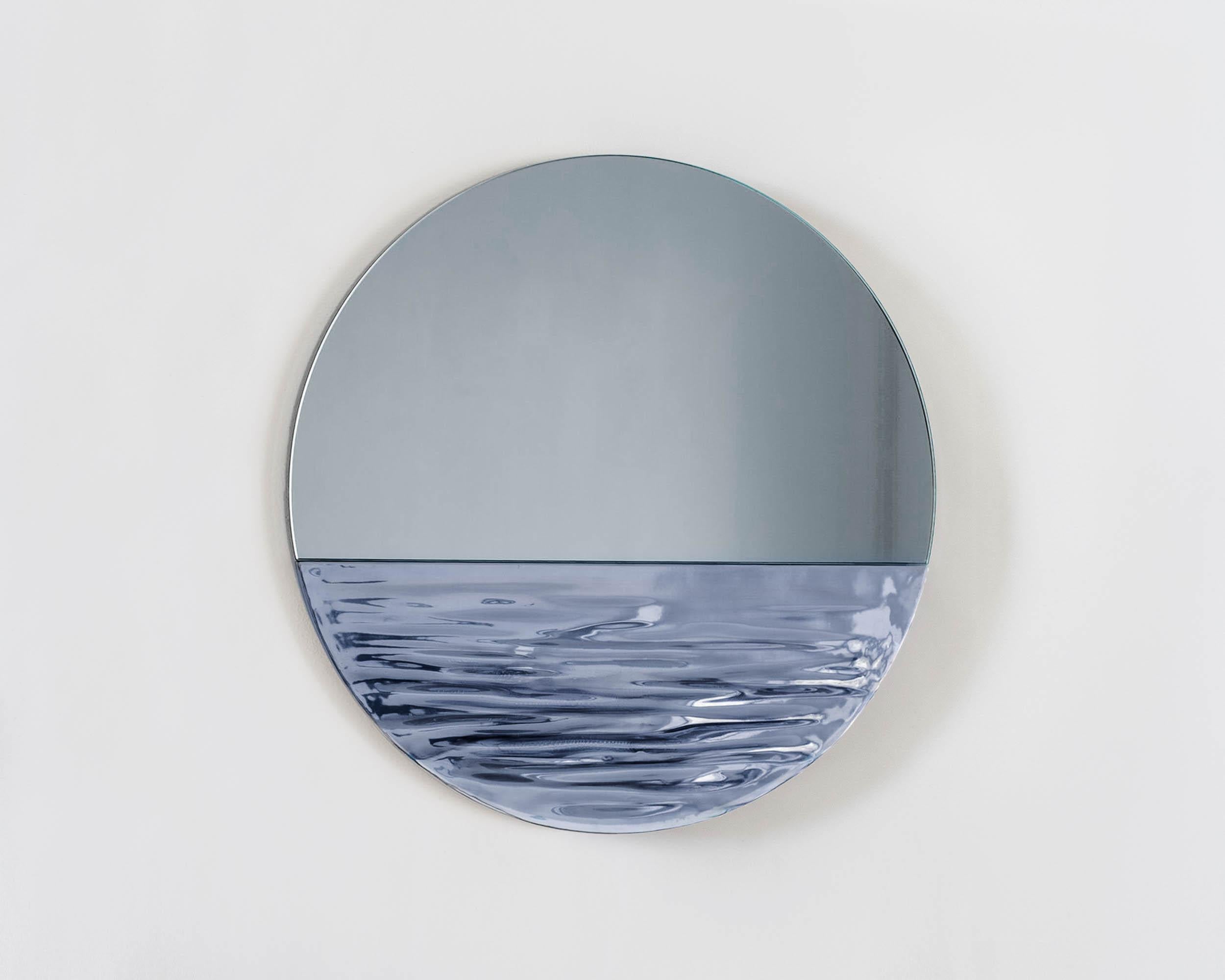 Organic Modern Contemporary Round Mirror 'Orizon Midnight Blue' by Ocrùm 'Ceramic' For Sale