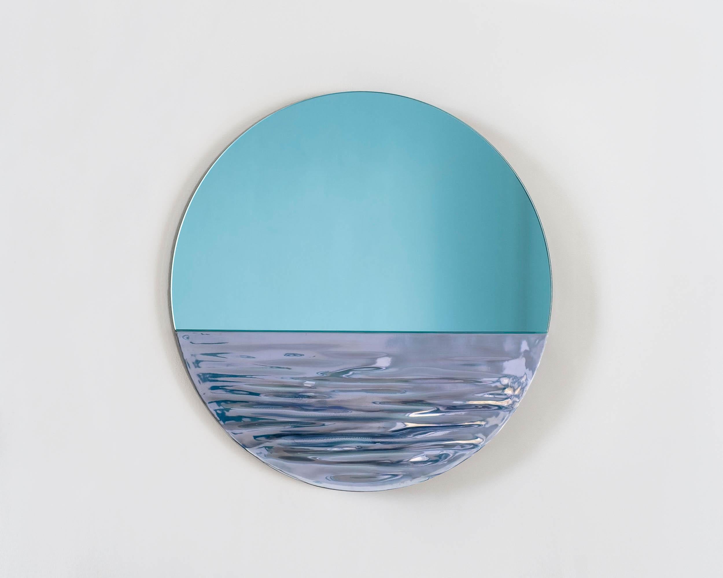 Organic Modern Contemporary Round Mirror 'Orizon Vivid Blue' by Ocrùm 'Ceramic' For Sale