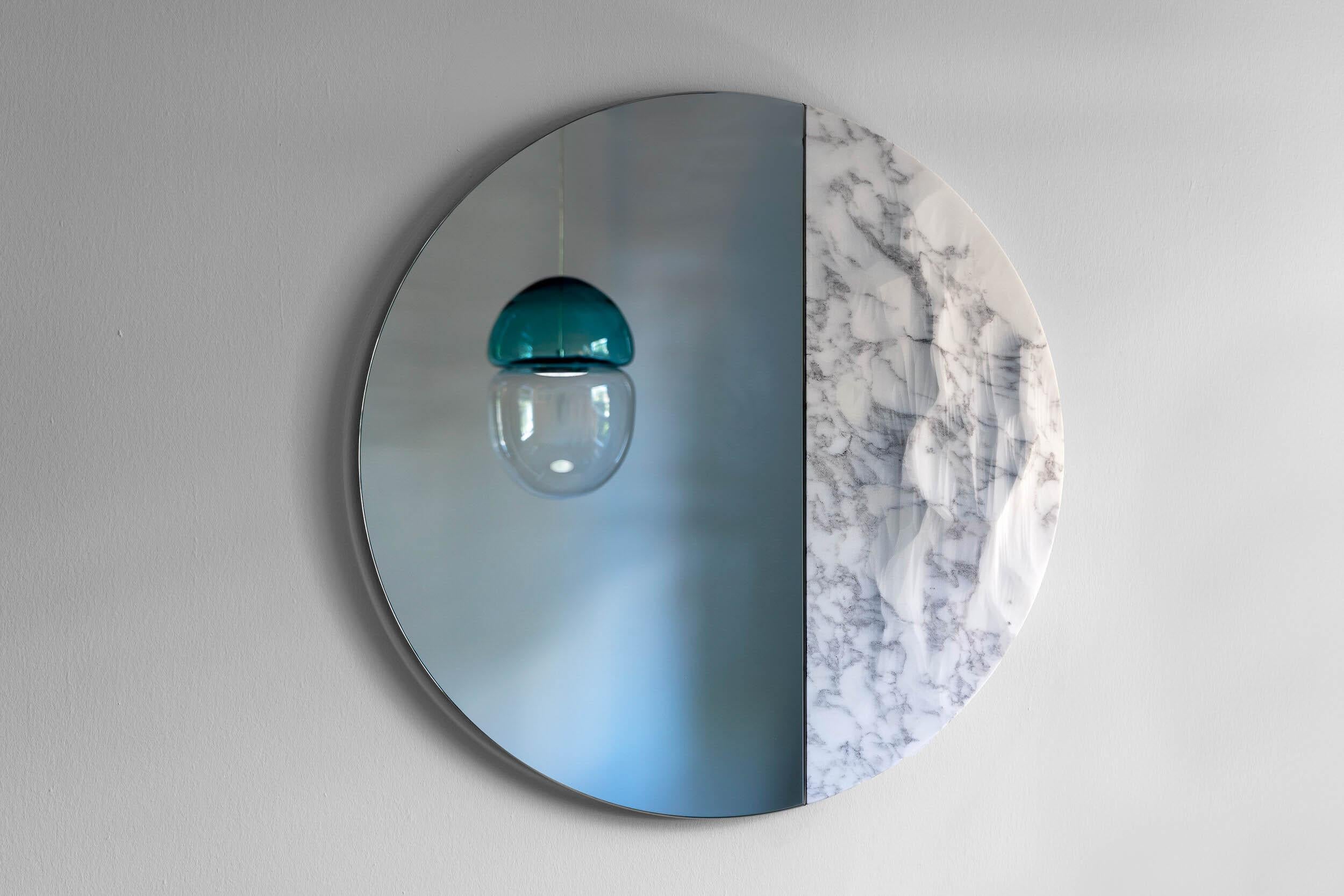 Italian Contemporary Round Mirror 'Snowmotion' by Ocrùm 'Carrara Marble' For Sale