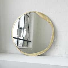 Contemporary Round Mirror w Integrated Magnification and Decorative Brass Frame