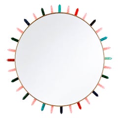 Contemporary Round Mirror with Multicolored Semiprecious Stones by L.A.studio