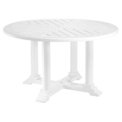 Contemporary Round Outdoor Dining Table in White Aluminium and Stainless Steel