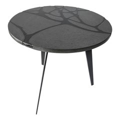 Contemporary Round Outdoor Table in Lava Stone and Steel, Filodifumo