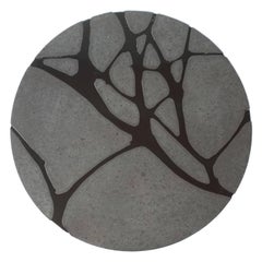 Contemporary Round Outdoor Table in Lava Stone and Steel, Filodifumo