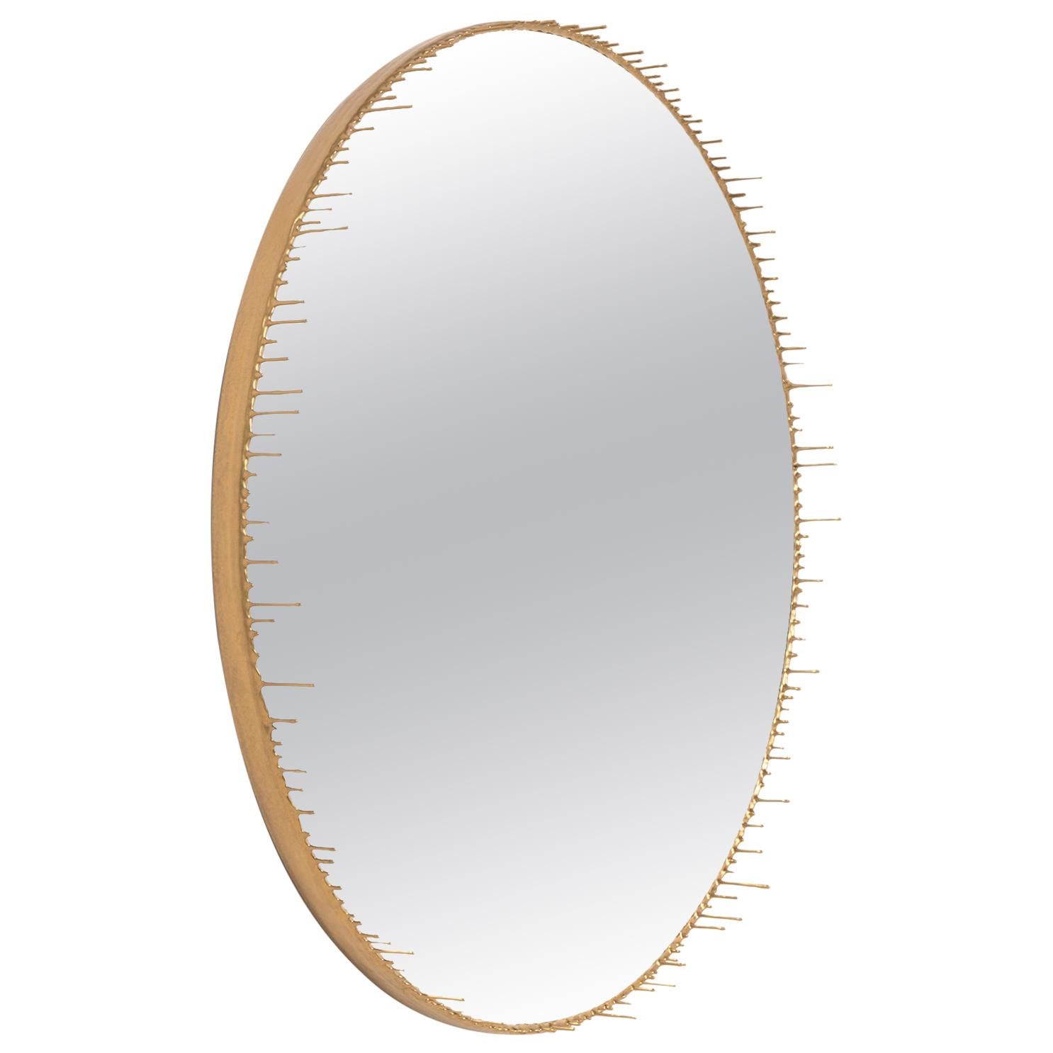 Contemporary Round Resin Drip Mirror in Metallic Gold by Elyse Graham For Sale
