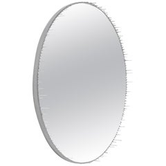 Contemporary Round Resin Drip Mirror in Metallic Silver by Elyse Graham