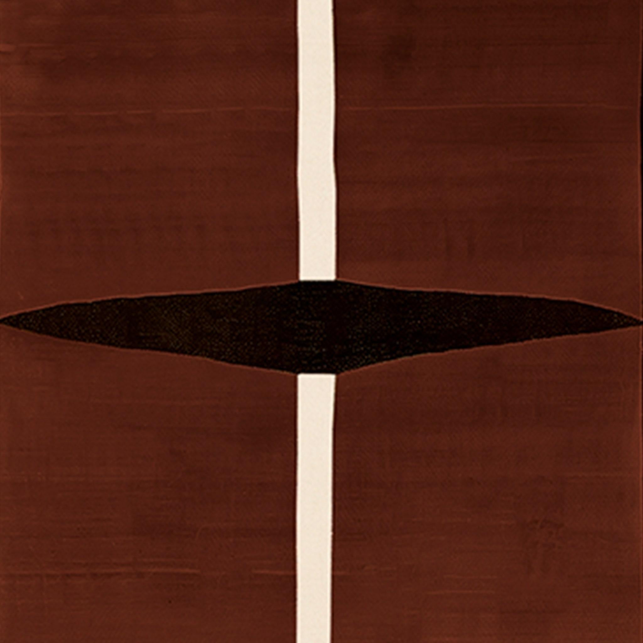 Alfombra Redonda Contemporánea Patrón Geométrico Marrón, Rojo Oscuro, Negro y Blanco Moderno en venta