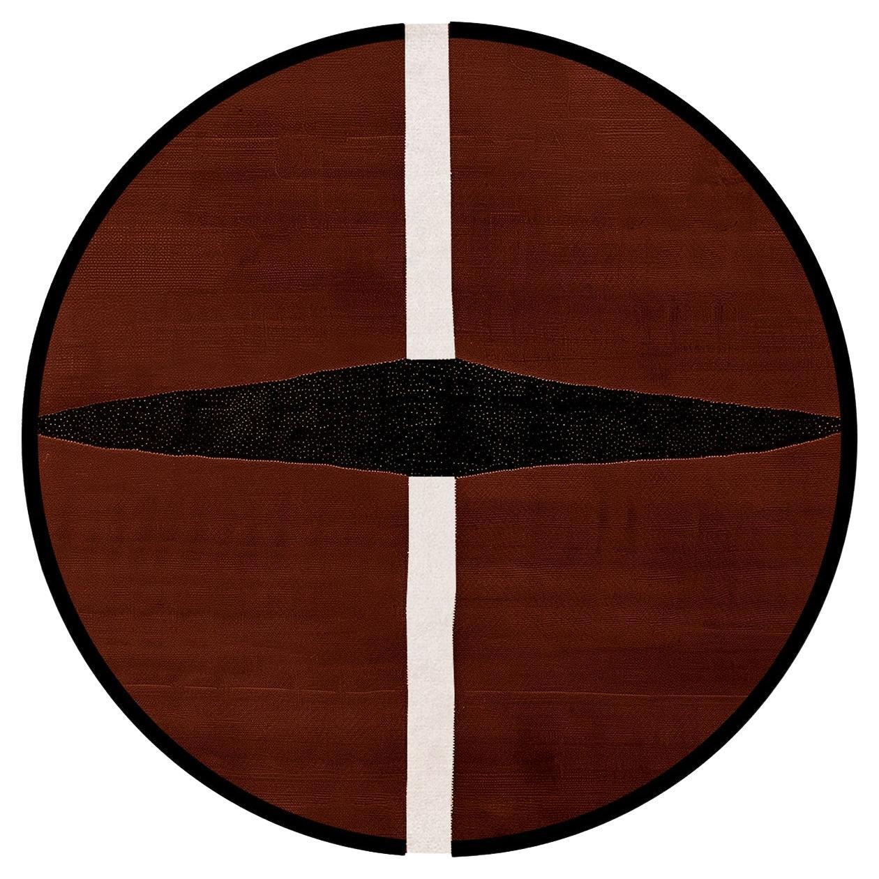 Contemporary Round Rug Geometric Pattern Brown, Dark Red, Black & White