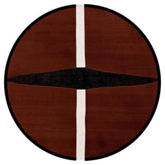 Contemporary Round Rug Geometric Pattern Brown, Dark Red, Black & White