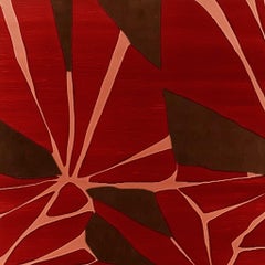 Contemporary Round Rug Modern Geometric Floral Pattern Dark Red, Pink, Brown